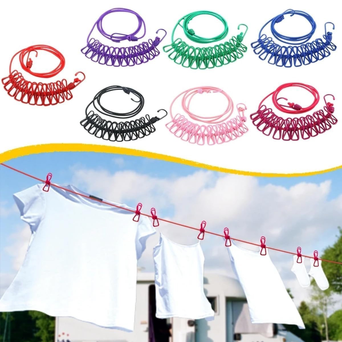 Cloth Drying Rope with Hooks