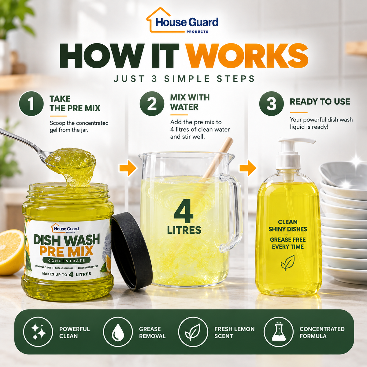 Houseguard Dish Wash Pre Mix - Makes 4 Liters